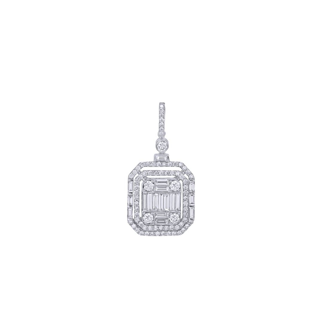 Double Enclosed Baguette-Round Pendant
