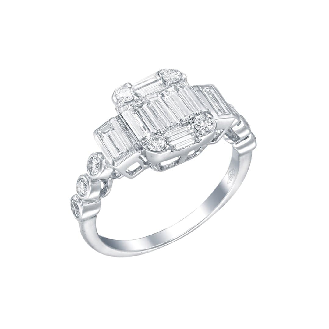 Side Bagguete-Round Square Ring